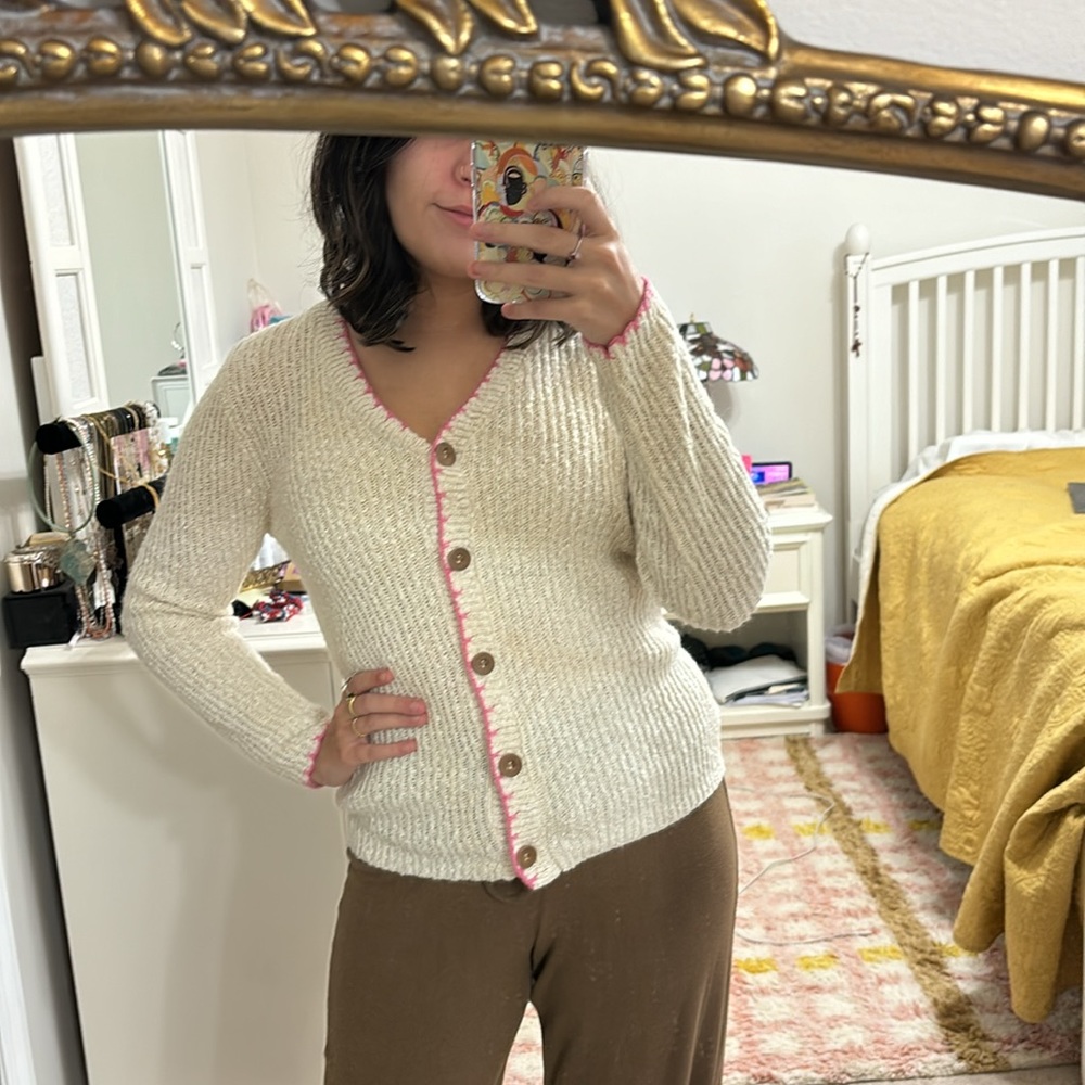 Vintage 70’s Cardigan M Koret of California Knit Sweater Button Front Cream